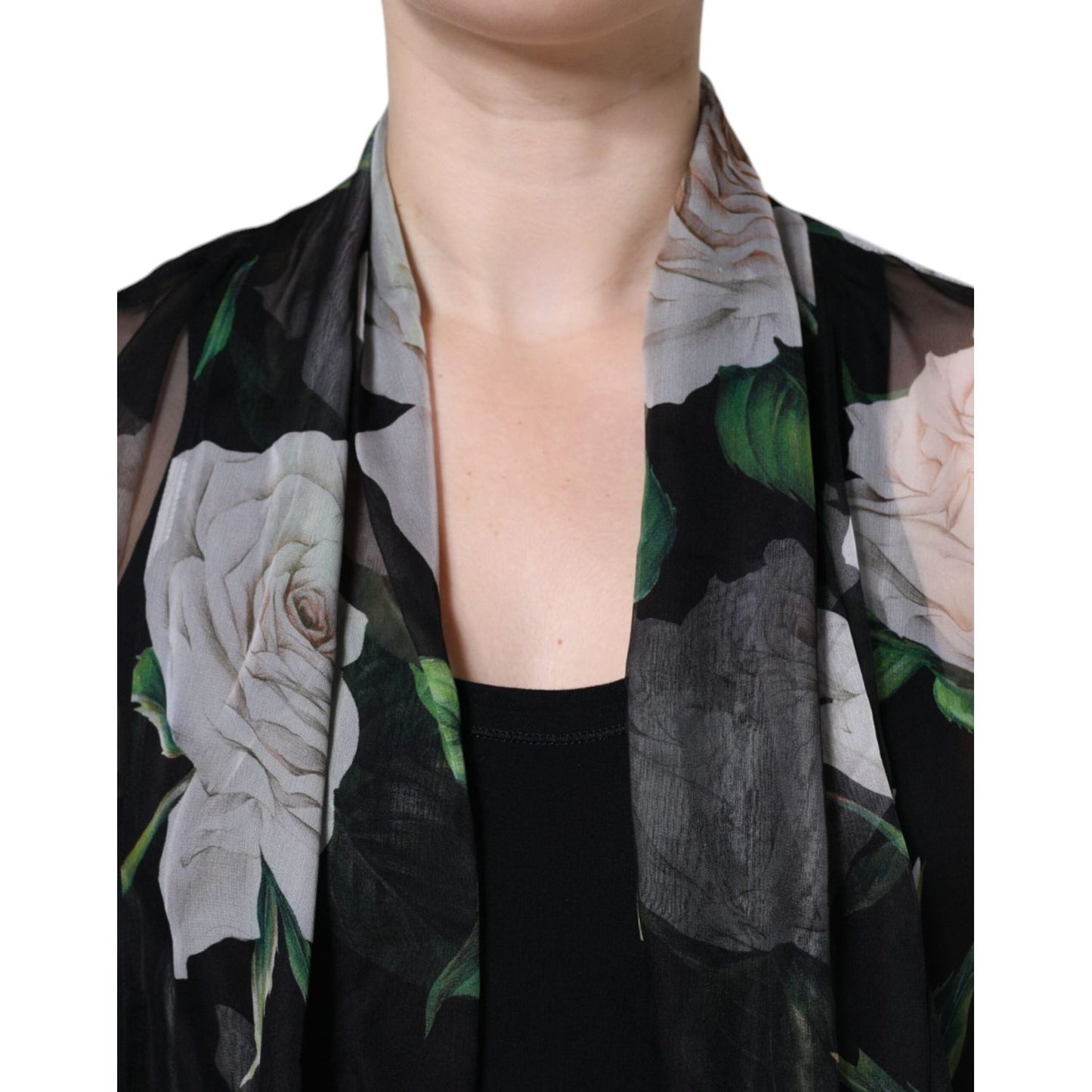 Dolce & Gabbana Black Floral Print Silk Cardigan Blouse Top Dolce & Gabbana