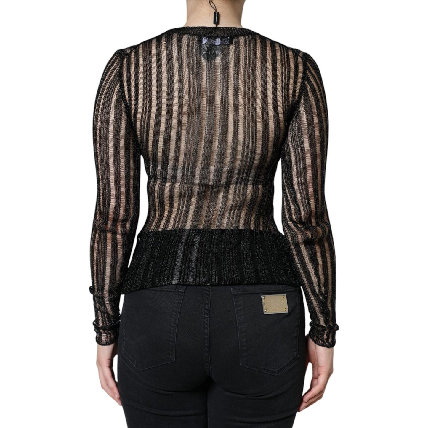 Dolce & Gabbana Black Stripe See Through Long Sleeves Top Dolce & Gabbana