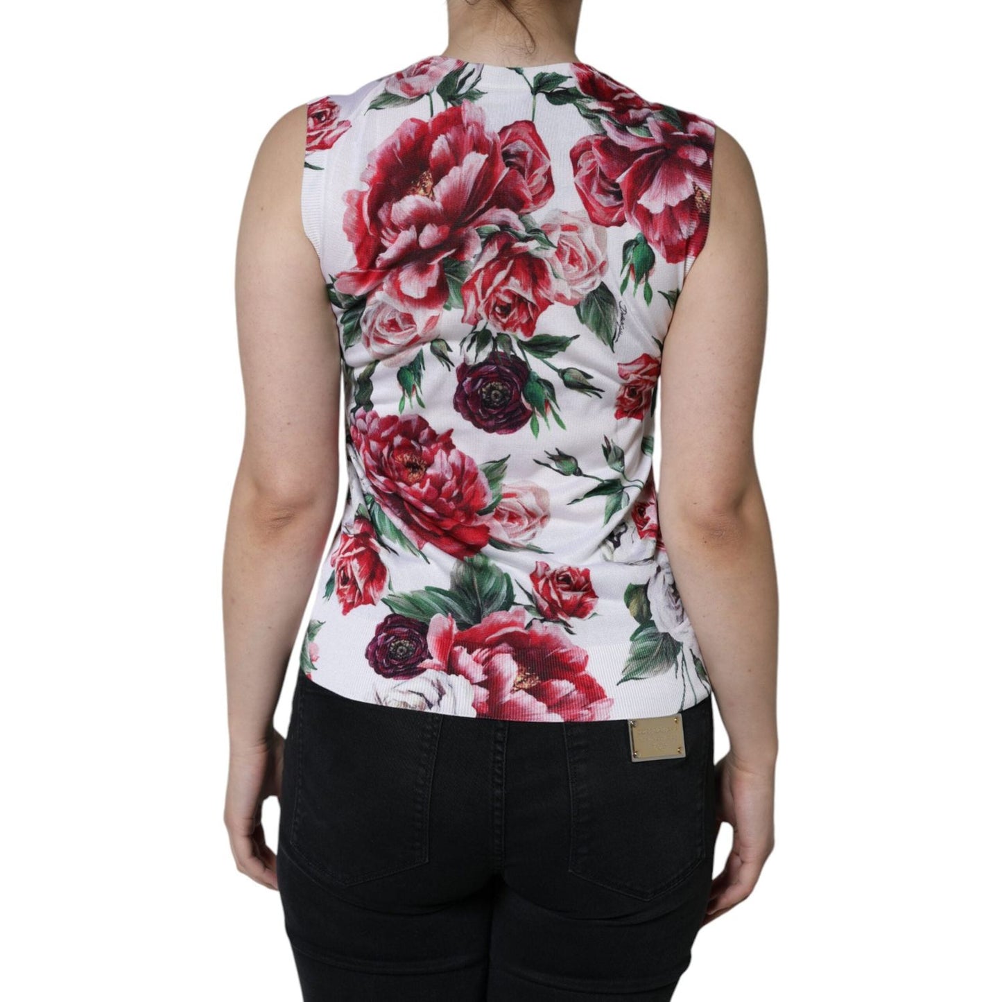 Dolce & Gabbana White Floral Lace Silk Sleeveless Tank Top Dolce & Gabbana