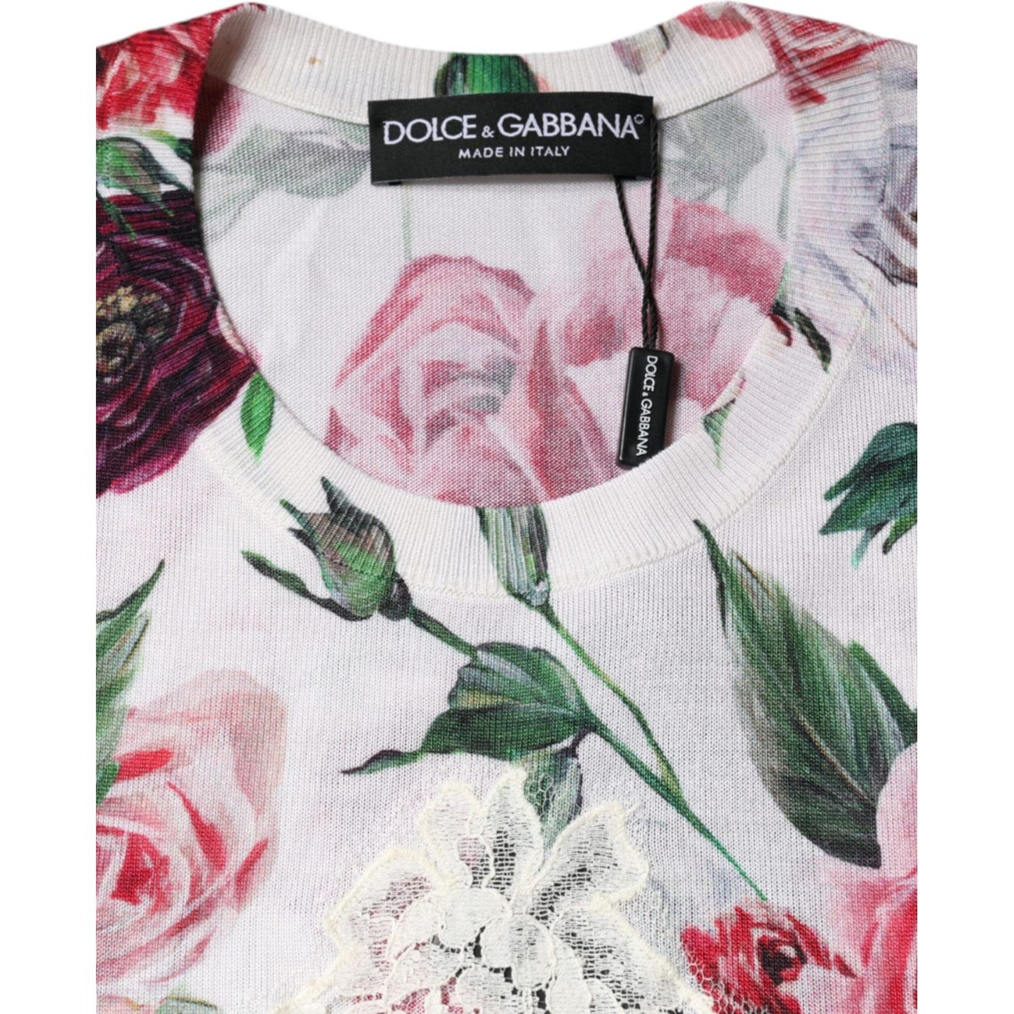 Dolce & Gabbana White Floral Lace Silk Sleeveless Tank Top Dolce & Gabbana