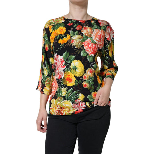 Dolce & Gabbana Multicolor Floral Viscose Round Neck Blouse Top Dolce & Gabbana