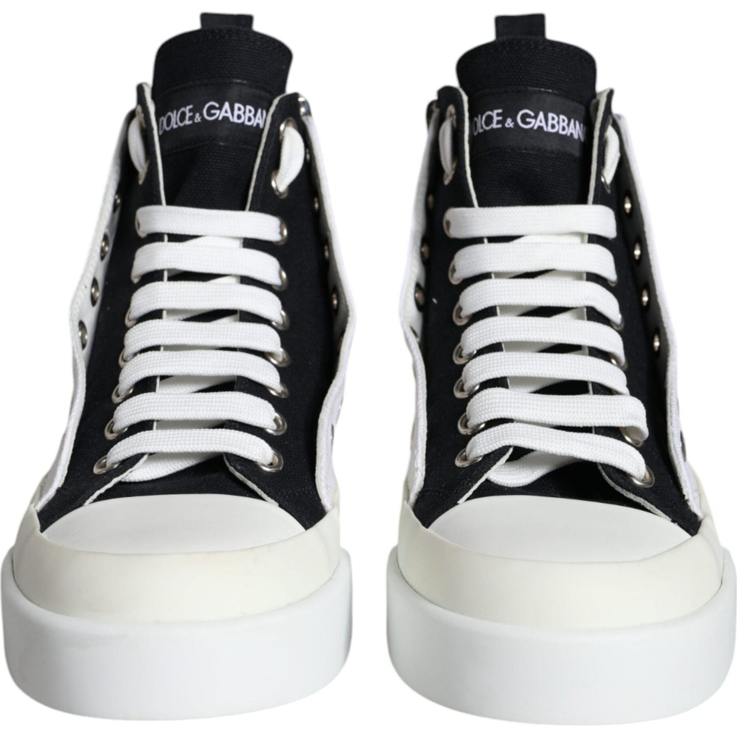 Dolce & Gabbana White Black Canvas Logo Mid Top Sneakers Shoes Dolce & Gabbana