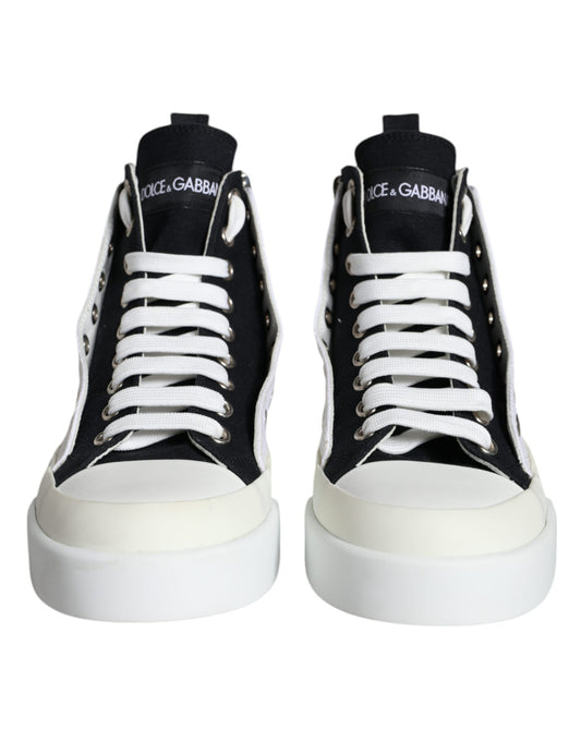 Dolce & Gabbana White Black Canvas Logo Mid Top Sneakers Shoes Dolce & Gabbana