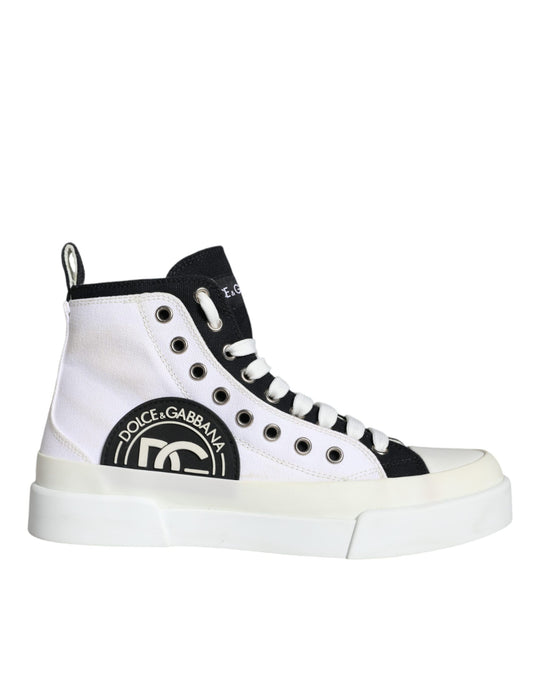 Dolce & Gabbana White Black Canvas Logo Mid Top Sneakers Shoes Dolce & Gabbana