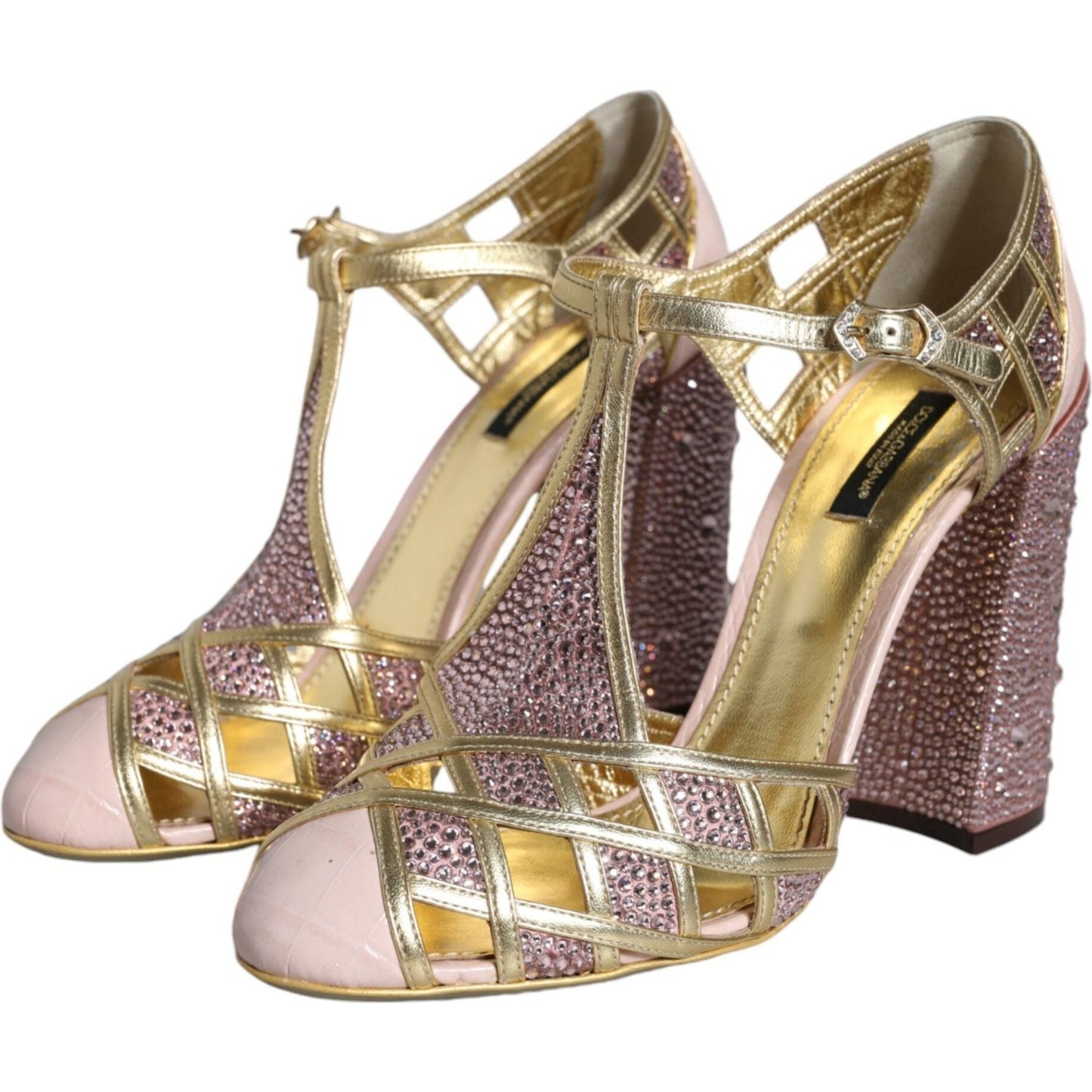 Dolce & Gabbana Pink Strass Crystals T-strap Sandals Shoes Dolce & Gabbana