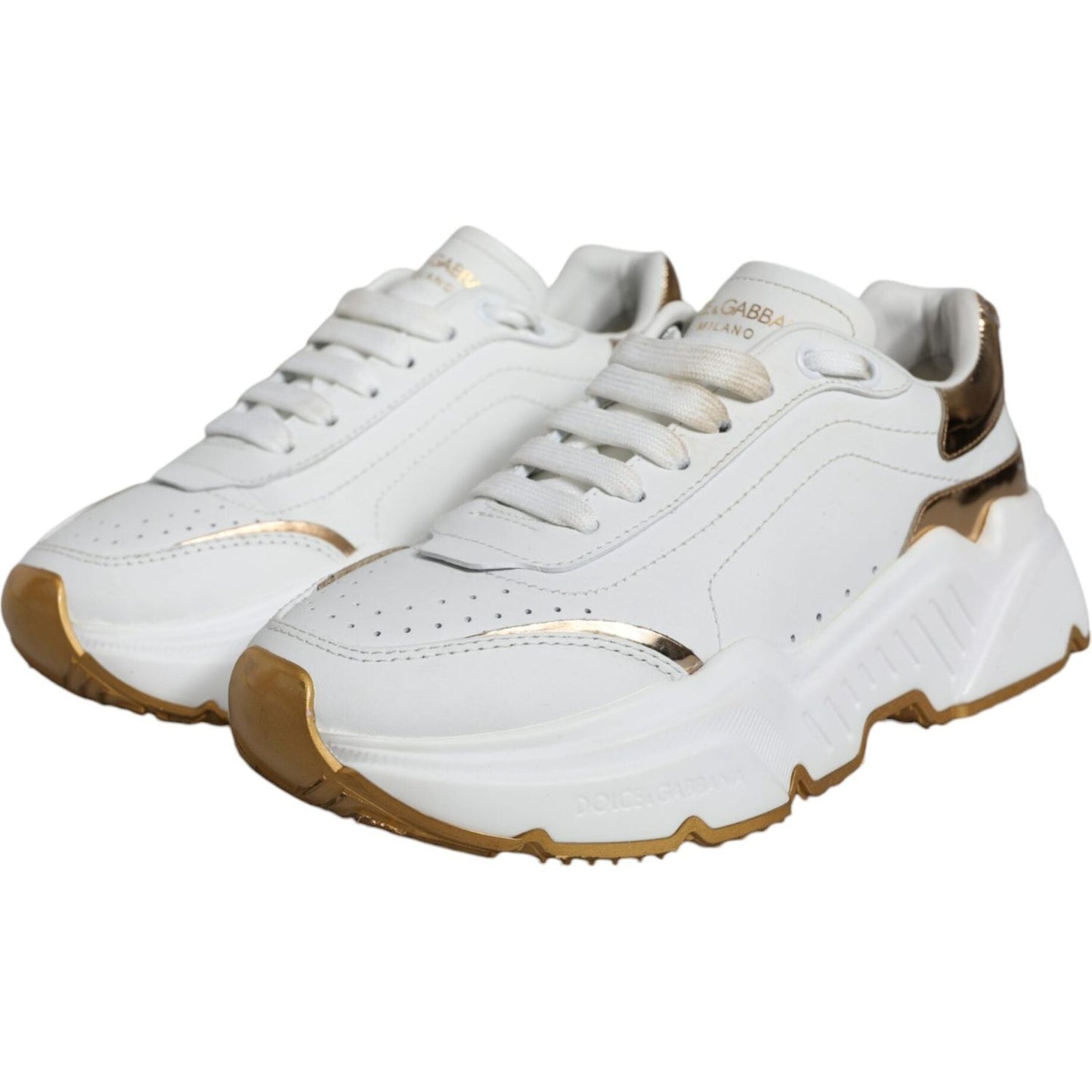 Dolce & Gabbana White Gold DAYMASTER Leather Sneakers Shoes Dolce & Gabbana