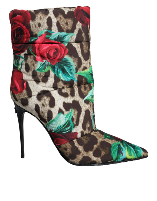 Dolce & Gabbana Multicolor Leopard Rose Mid Calf Boots Shoes Dolce & Gabbana