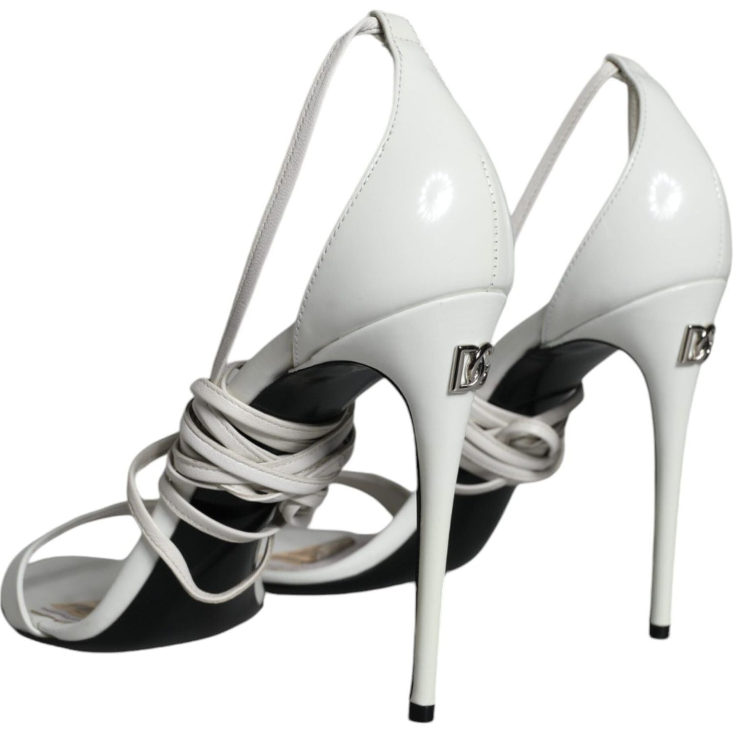 Dolce & Gabbana White Leather High Heels Sandals Shoes Dolce & Gabbana