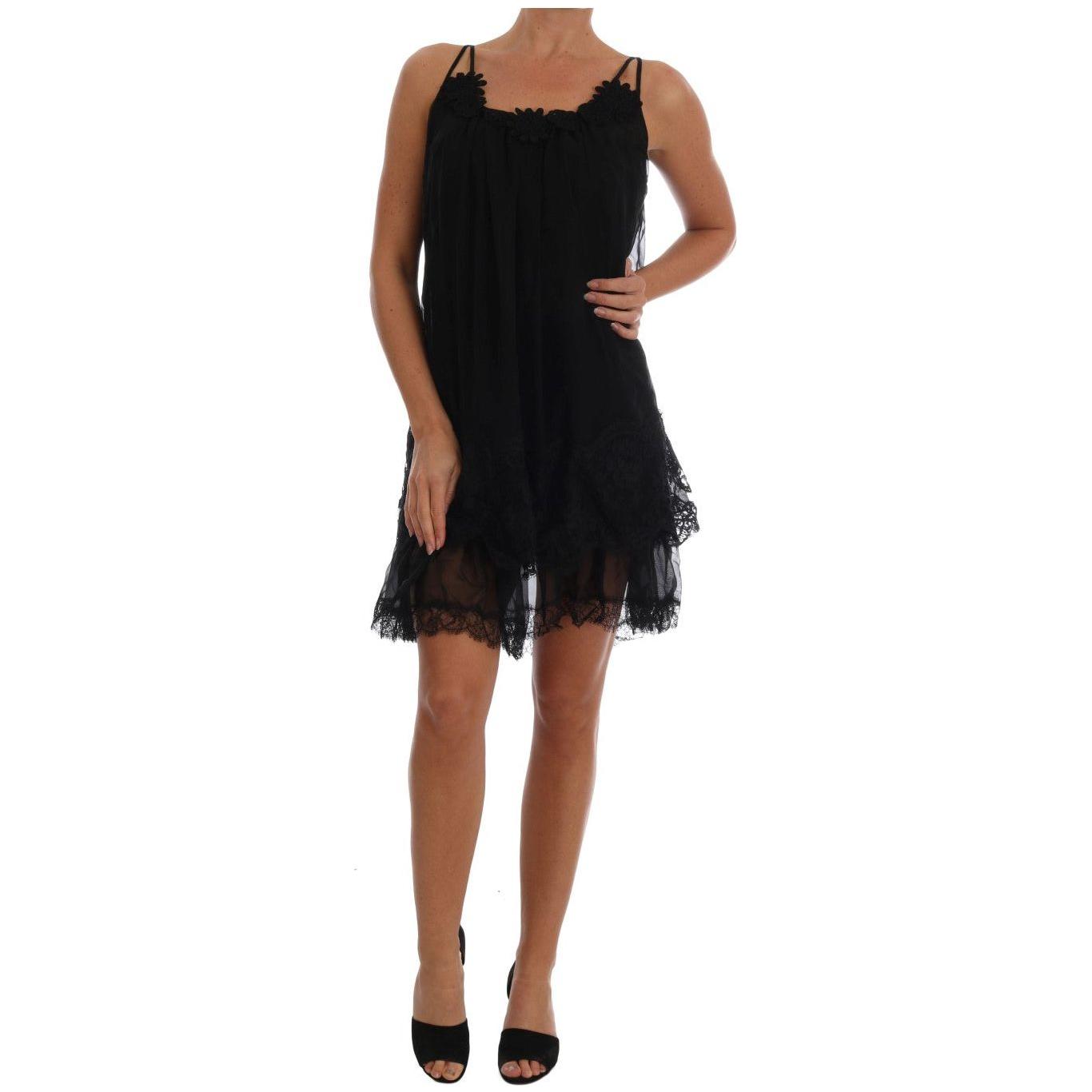 Dolce & Gabbana Elegant Black Silk Lace Chemise Dress Dolce & Gabbana