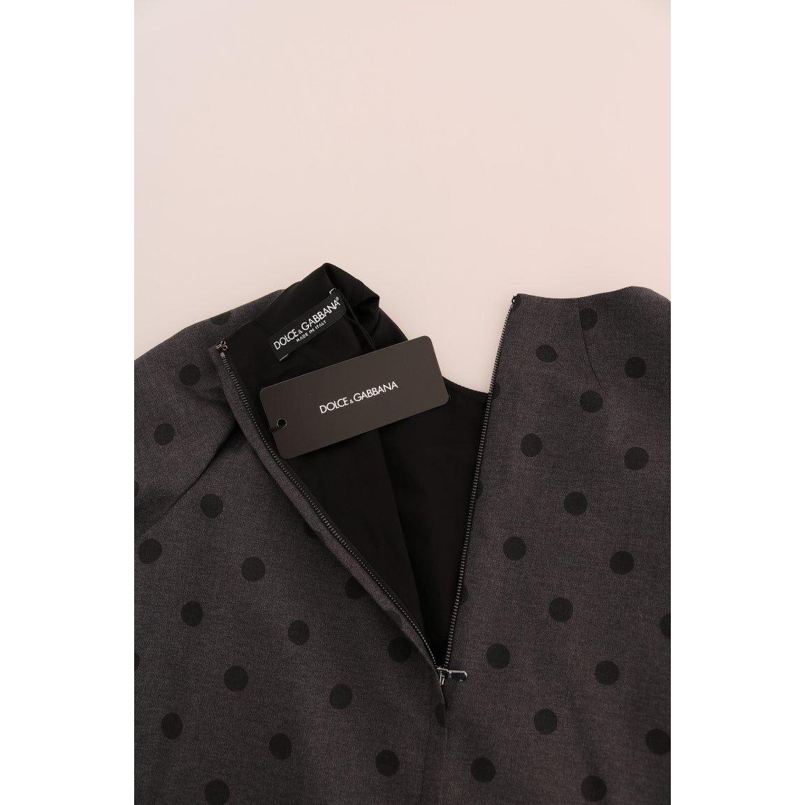 Dolce & Gabbana Gray Polka Dotted Sheath Wool Dress