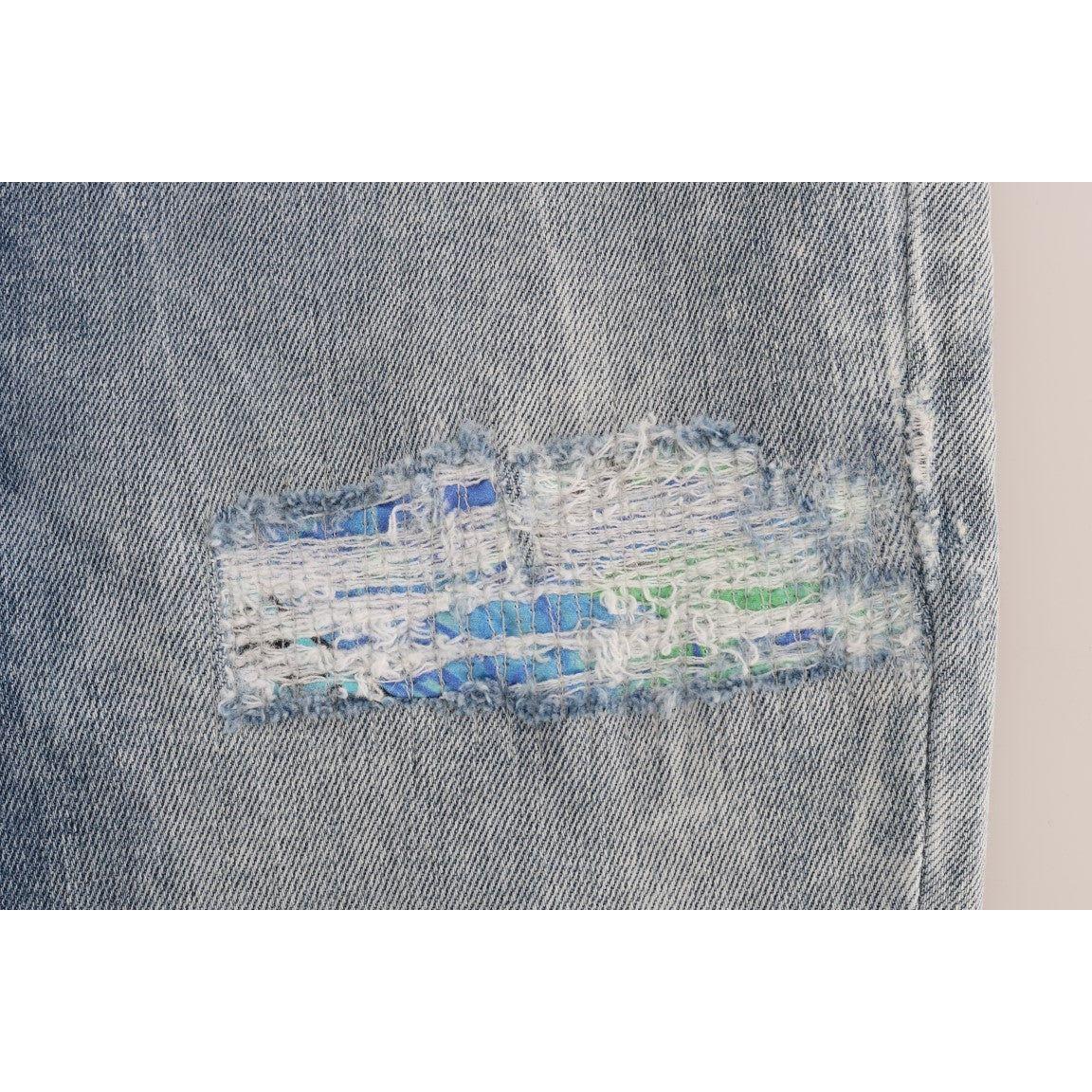 Versace Jeans Blue Wash Torn Stretch Slim Fit Jeans