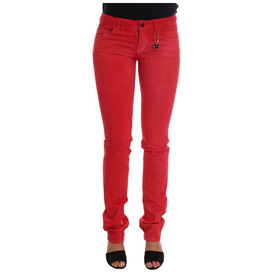 Costume National Red Cotton Stretch Slim Jeans