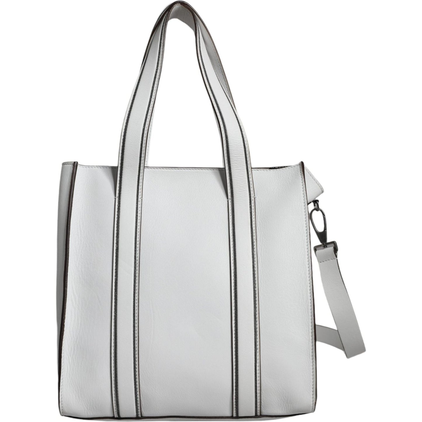 Brunello Cucinelli White Leather Logo Shoulder Strap Shopping Tote Bag Brunello Cucinelli