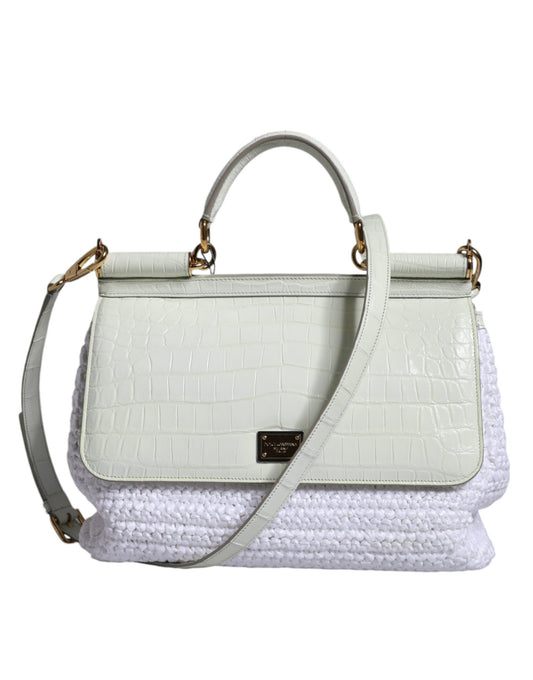 Dolce & Gabbana White Rafia Leather SICILY Crossbody Bag Dolce & Gabbana