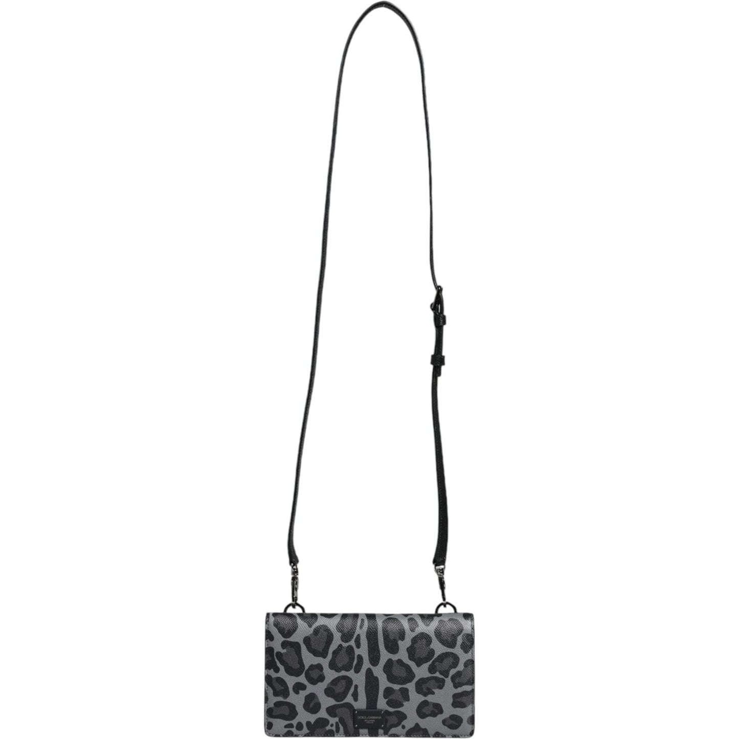 Dolce & Gabbana Black Gray Leopard Leather Bifold Card Slot Crossbody Bag Dolce & Gabbana