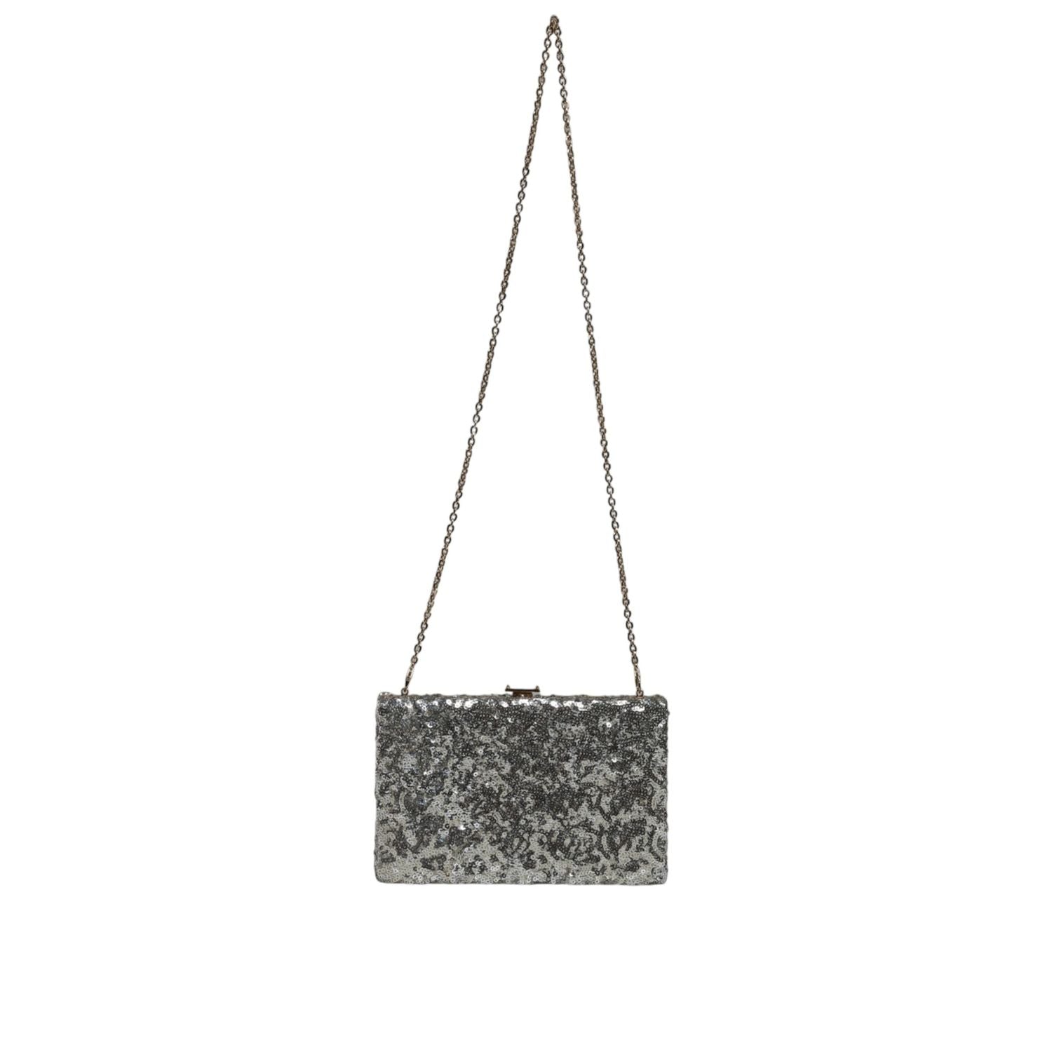 Dolce & Gabbana Silver Sequined Clutch Evening Crossbody Bag