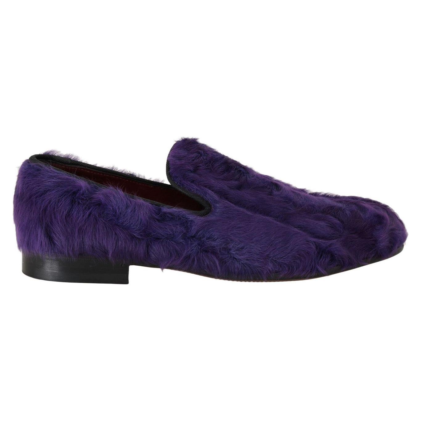 Dolce & Gabbana Plush Purple Sheep Fur Loafers Dolce & Gabbana Dark Slate Gray