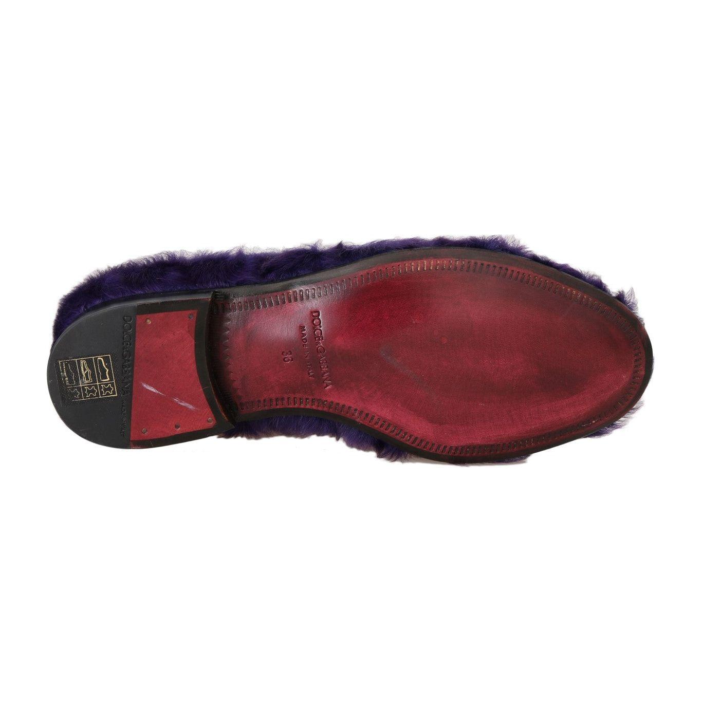 Dolce & Gabbana Plush Purple Sheep Fur Loafers Dolce & Gabbana Saddle Brown