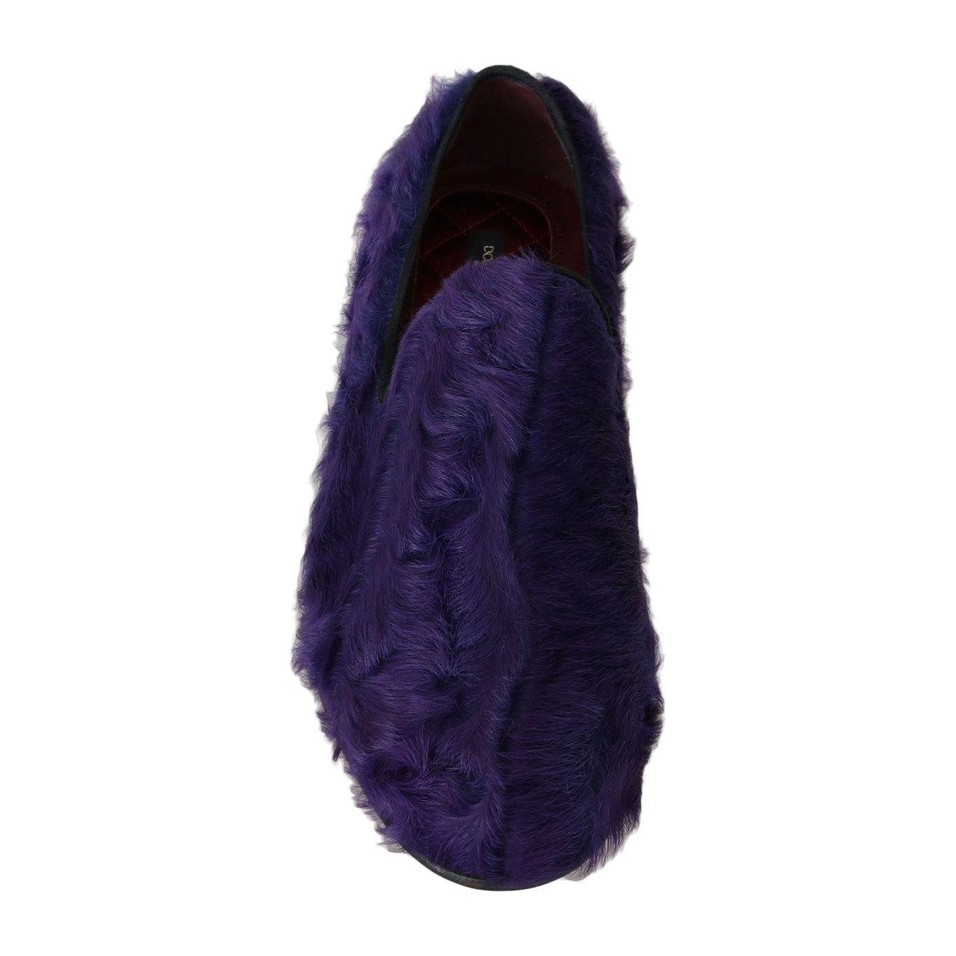 Dolce & Gabbana Plush Purple Sheep Fur Loafers Dolce & Gabbana Midnight Blue
