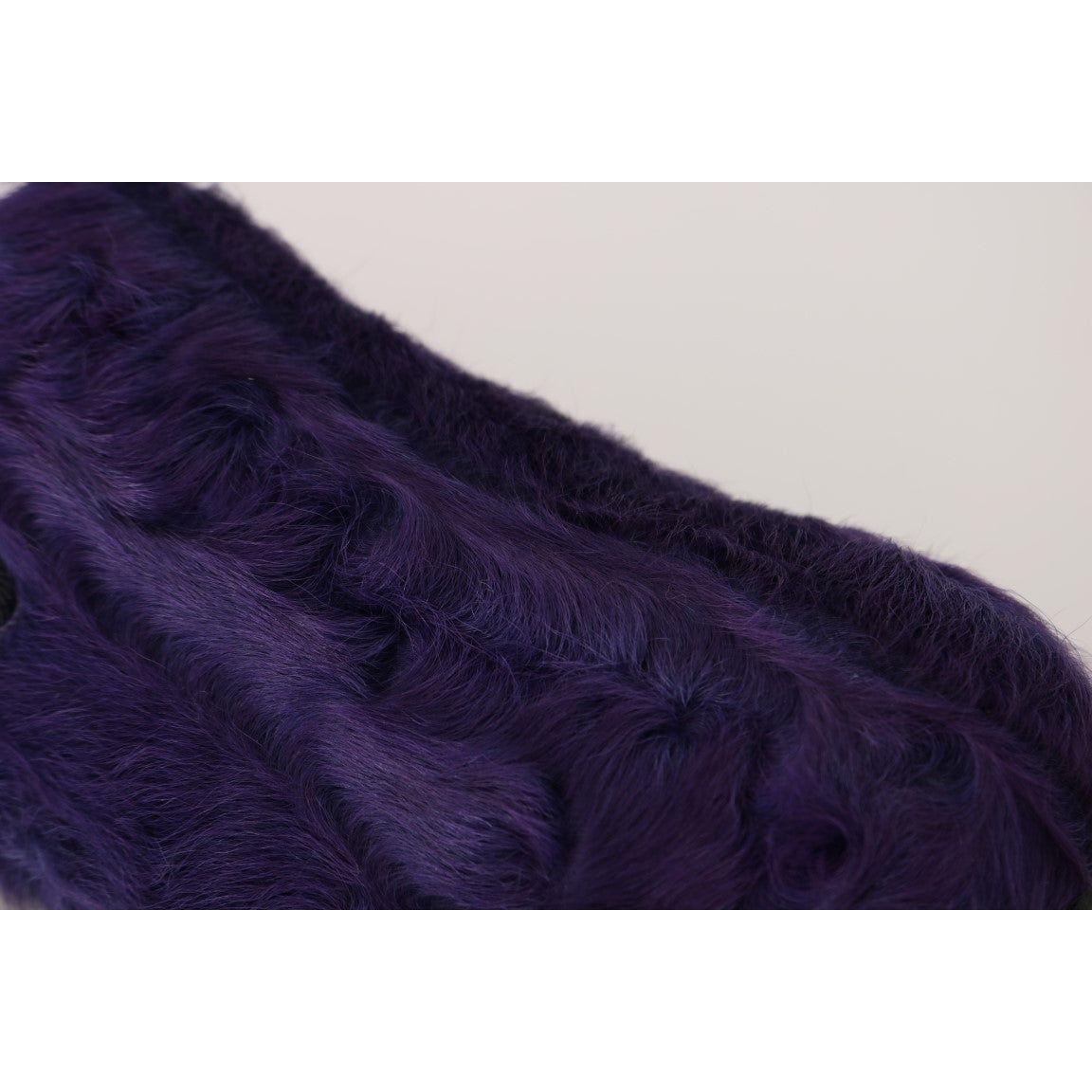 Dolce & Gabbana Plush Purple Sheep Fur Loafers Dolce & Gabbana Light Gray