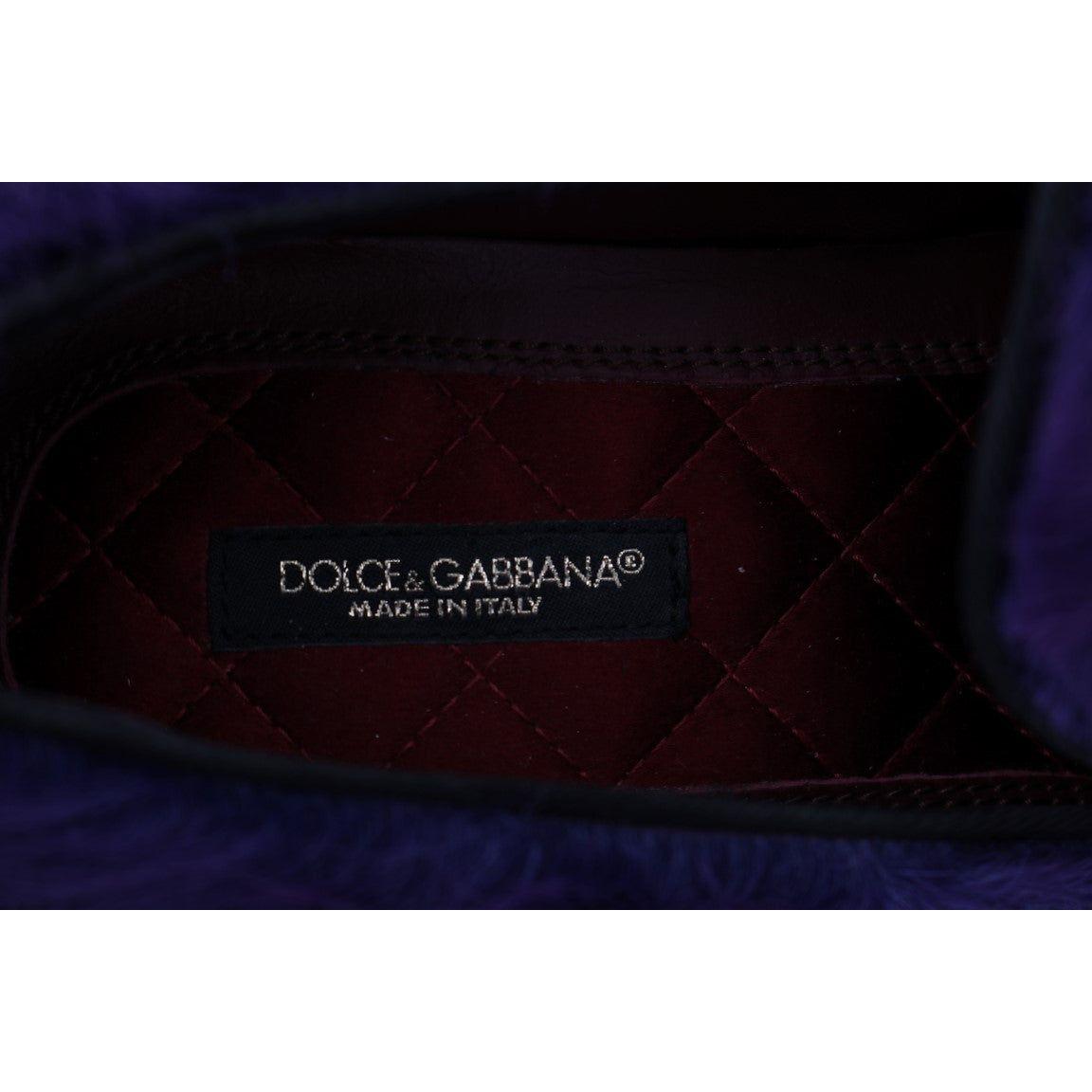 Dolce & Gabbana Plush Purple Sheep Fur Loafers Dolce & Gabbana Black