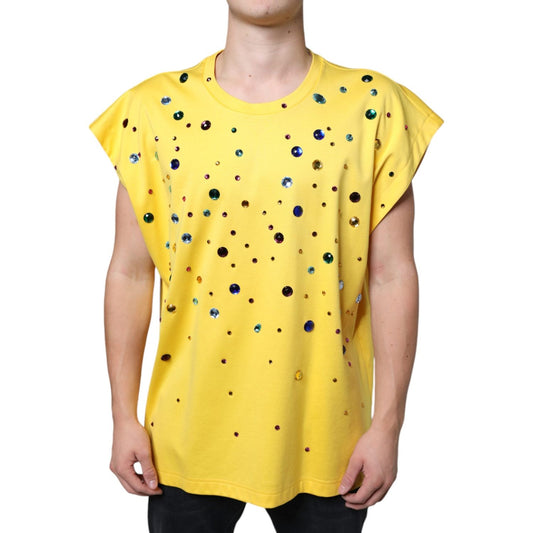 Dolce & Gabbana Yellow Cotton Crystal Sleeveless T-shirt Dolce & Gabbana