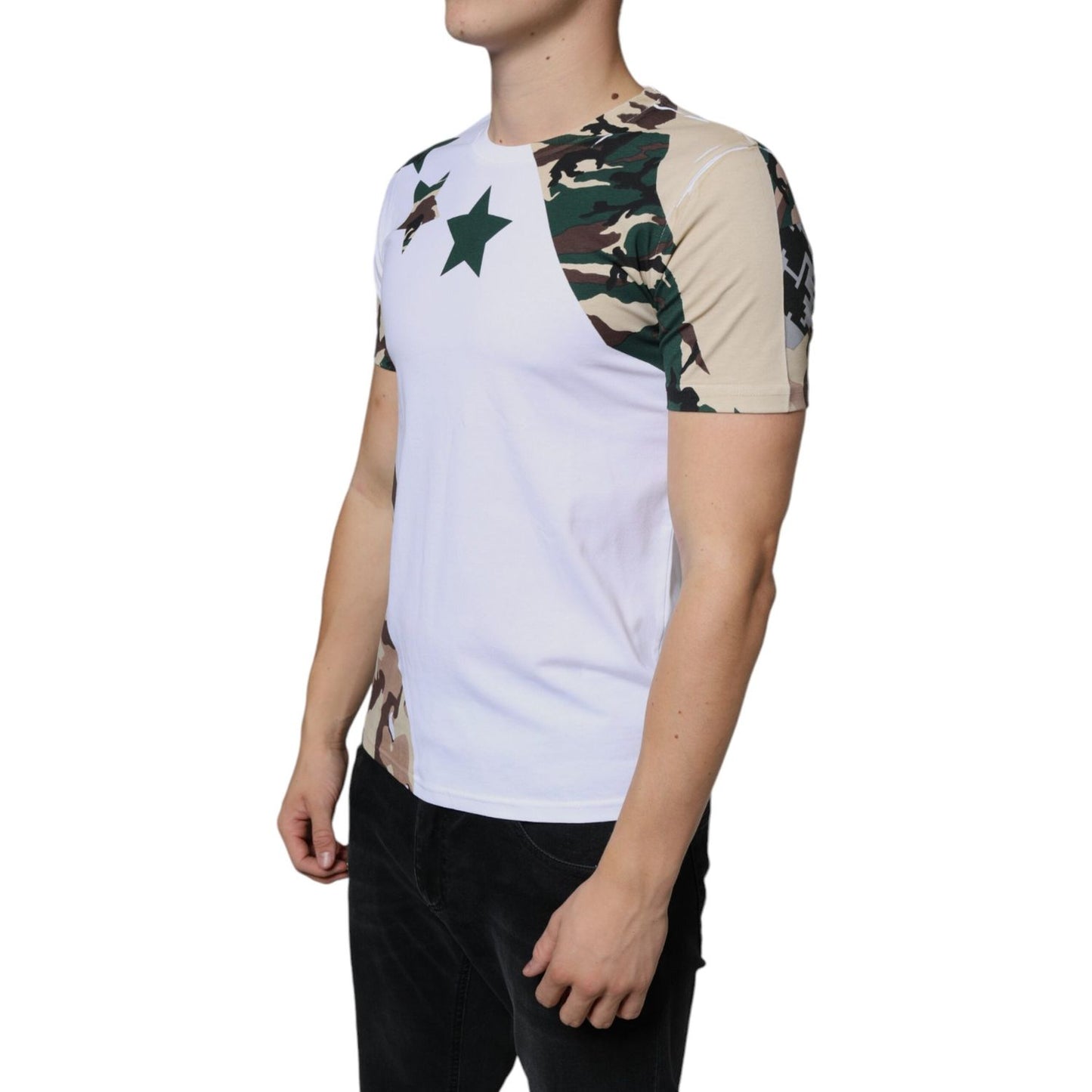 Dolce & Gabbana White Camouflage Stars Crew Neck T-shirt Dolce & Gabbana