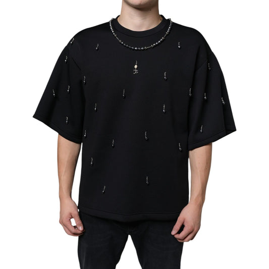 Dolce & Gabbana Black Polyester Necklace Embellished T-shirt Dolce & Gabbana