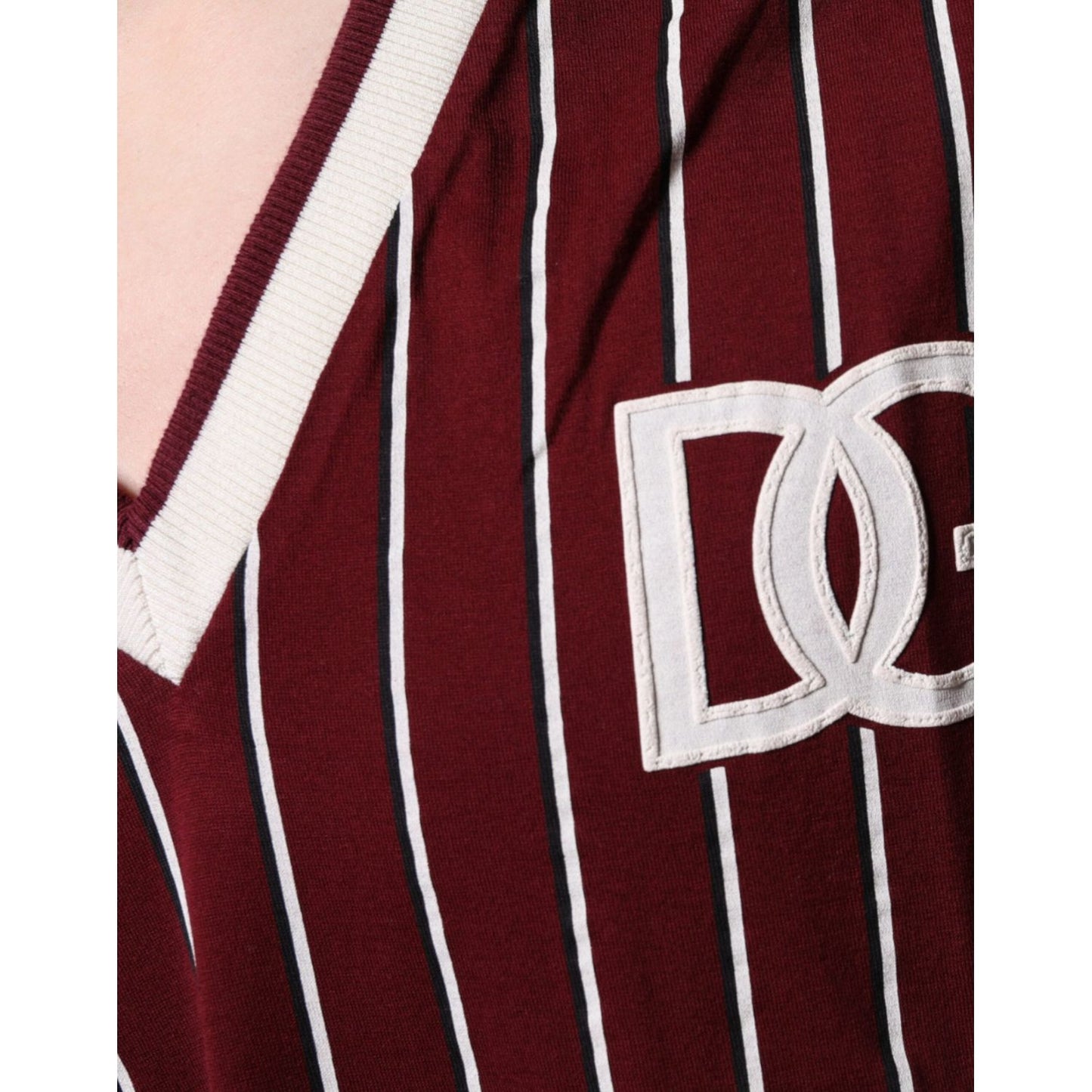 Dolce & Gabbana Maroon Stripes Cotton Logo V-neck T-shirt Dolce & Gabbana