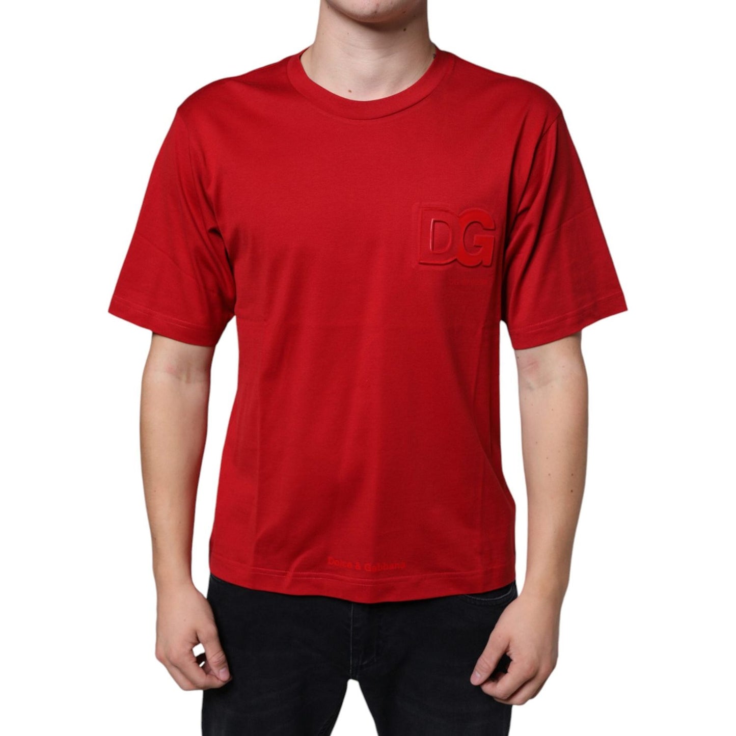 Dolce & Gabbana Red Cotton DG Logo Print Crew Neck T-shirt Dolce & Gabbana Firebrick