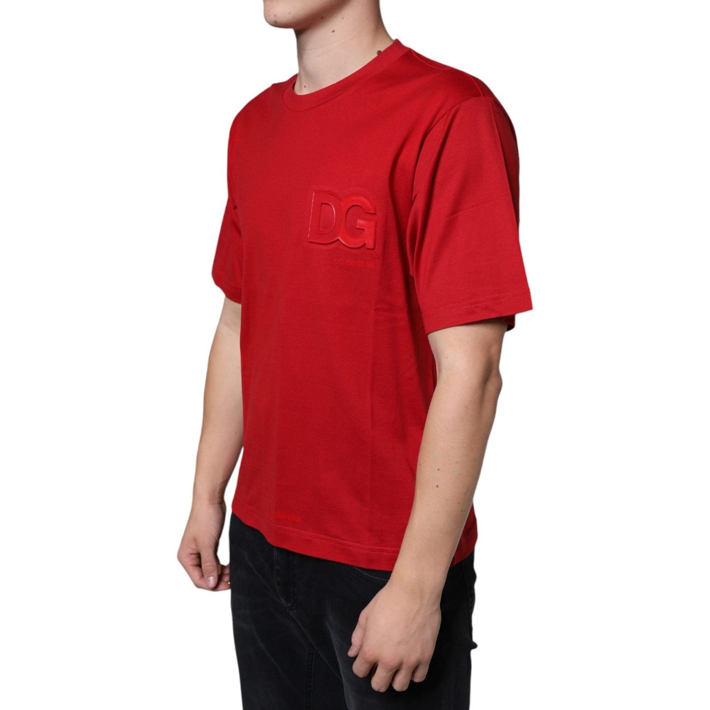 Dolce & Gabbana Red Cotton DG Logo Print Crew Neck T-shirt Dolce & Gabbana Firebrick