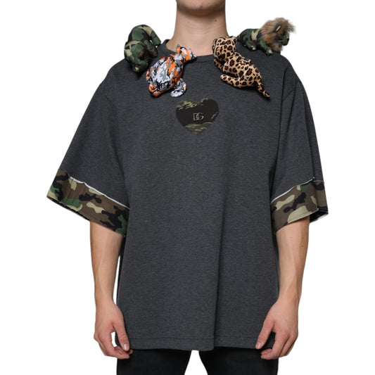 Dolce & Gabbana Gray Camouflage Animal Stuff Cotton T-shirt Dolce & Gabbana