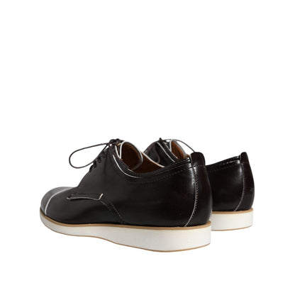 Pollini Black White Leather Lace Up Men Dress Formal Shoes Pollini