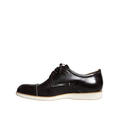 Pollini Black White Leather Lace Up Men Dress Formal Shoes Pollini