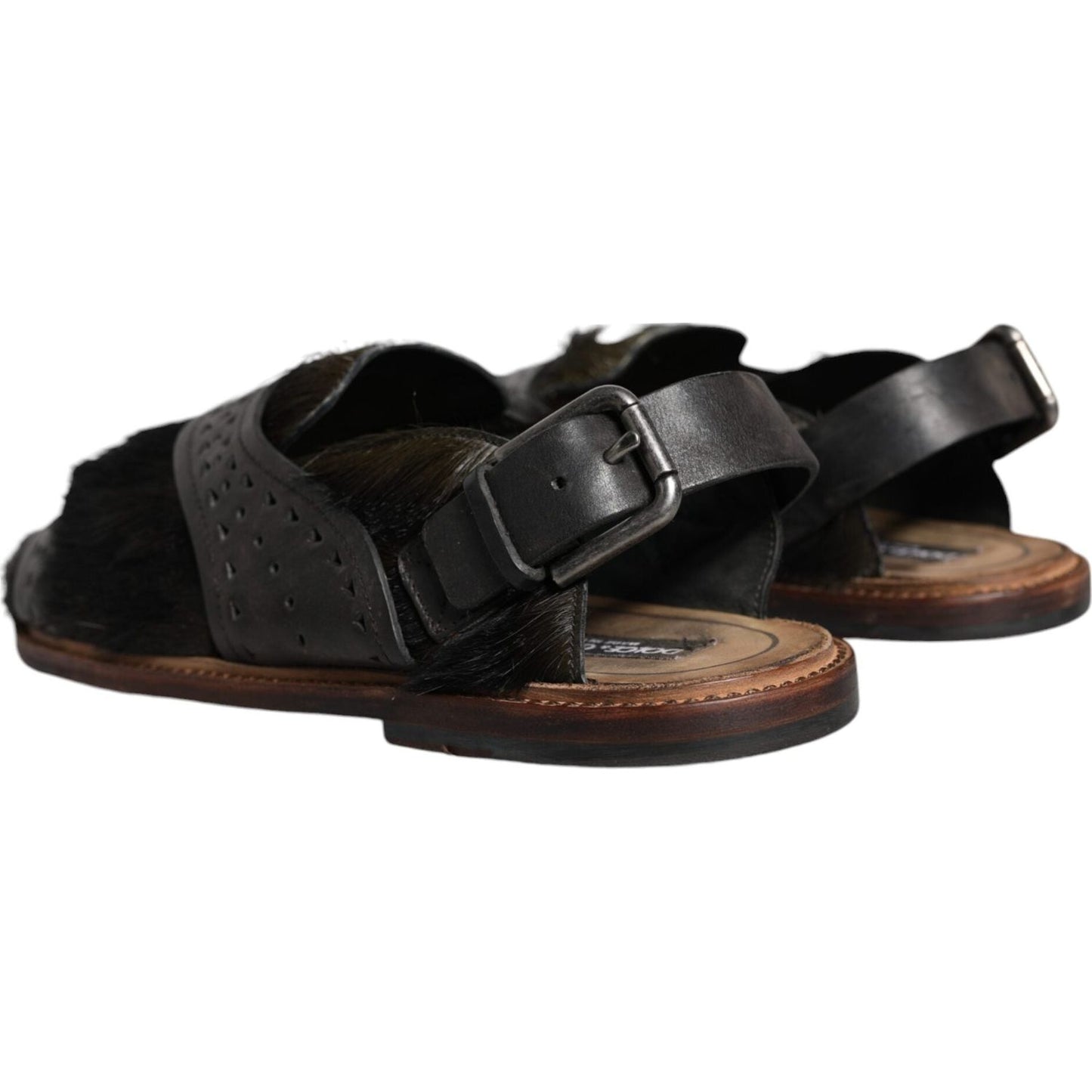 Dolce & Gabbana Black Gazelle Hair Leather Flats Sandals Shoes Dolce & Gabbana