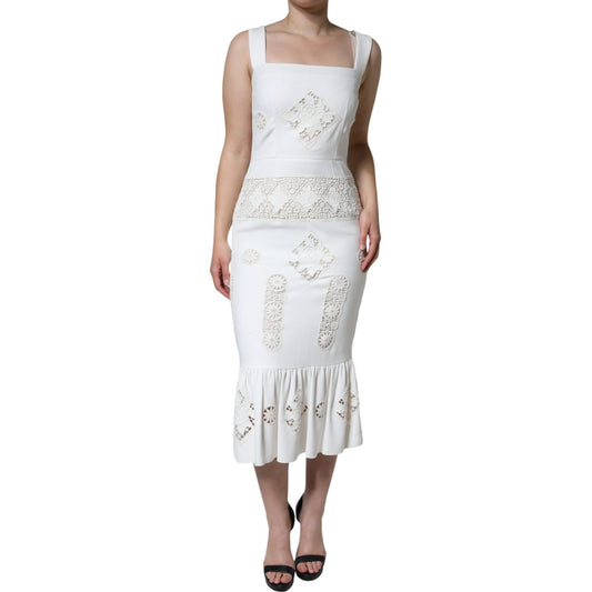 Dolce & Gabbana White Lace Viscose Bodycon Sheath Midi Dress Dolce & Gabbana