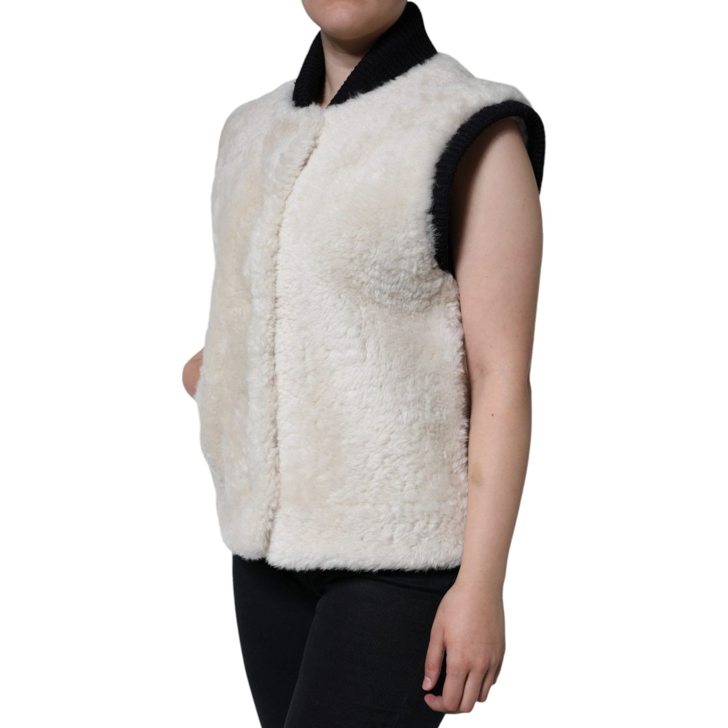 Burberry White WARRENFORD Shearling Leather Vest Coat Jacket Burberry