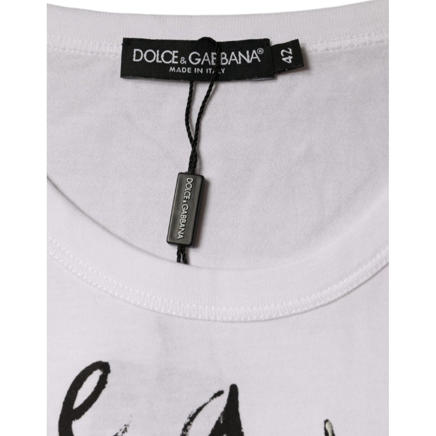 Dolce & Gabbana White Cotton Logo Print Round Neck T-shirt Dolce & Gabbana