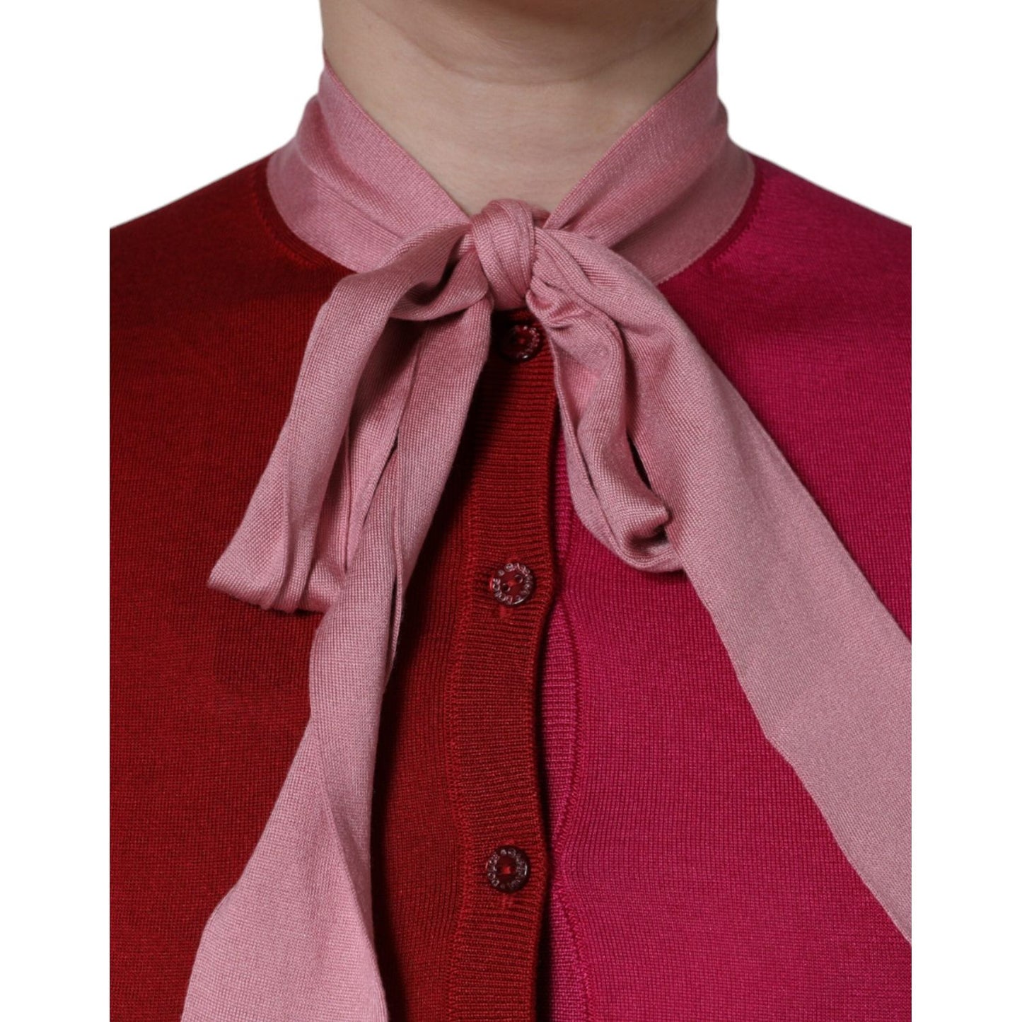 Dolce & Gabbana Pink Short Sleeves Pullover Ascot Collar Top Dolce & Gabbana