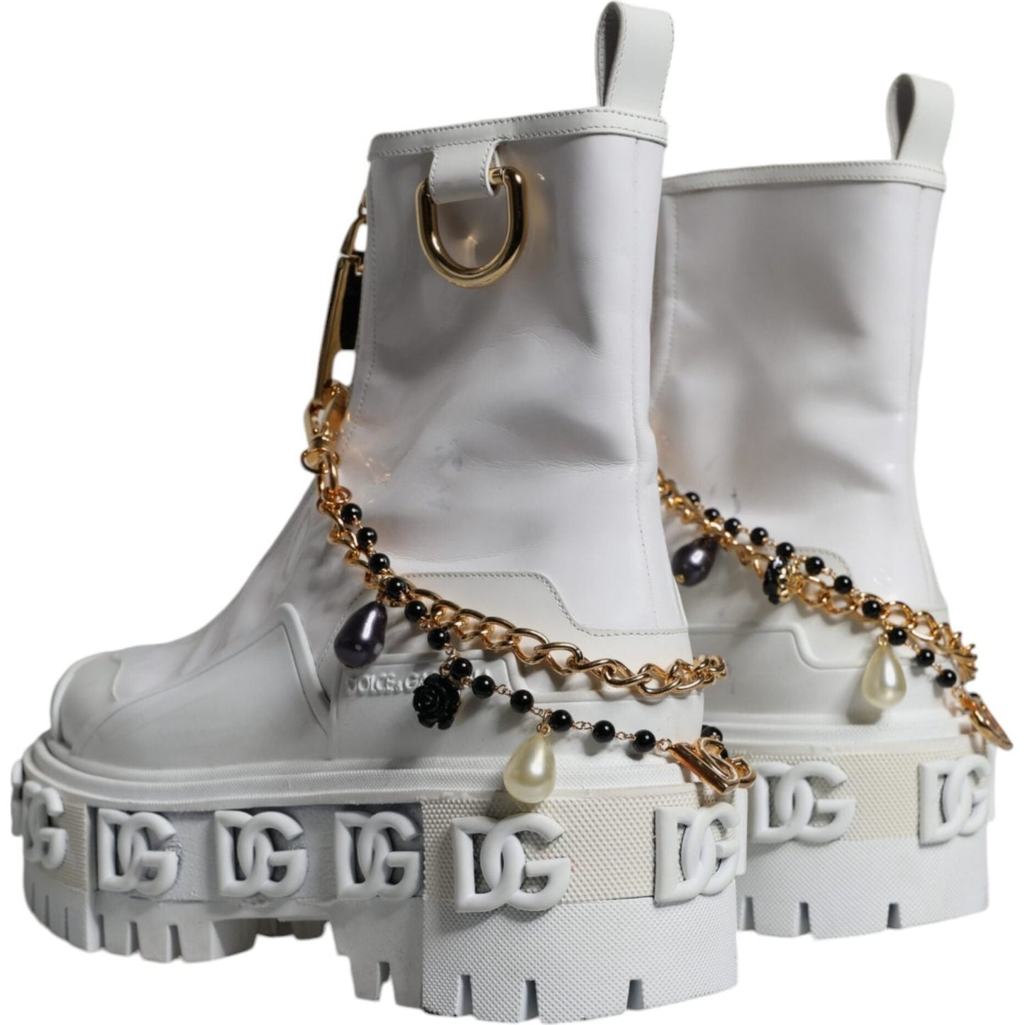 Dolce & Gabbana White Rubber Embellished Logo Ankle Boots Shoes Dolce & Gabbana