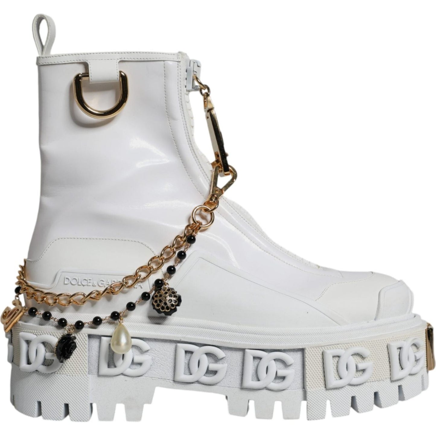 Dolce & Gabbana White Rubber Embellished Logo Ankle Boots Shoes Dolce & Gabbana