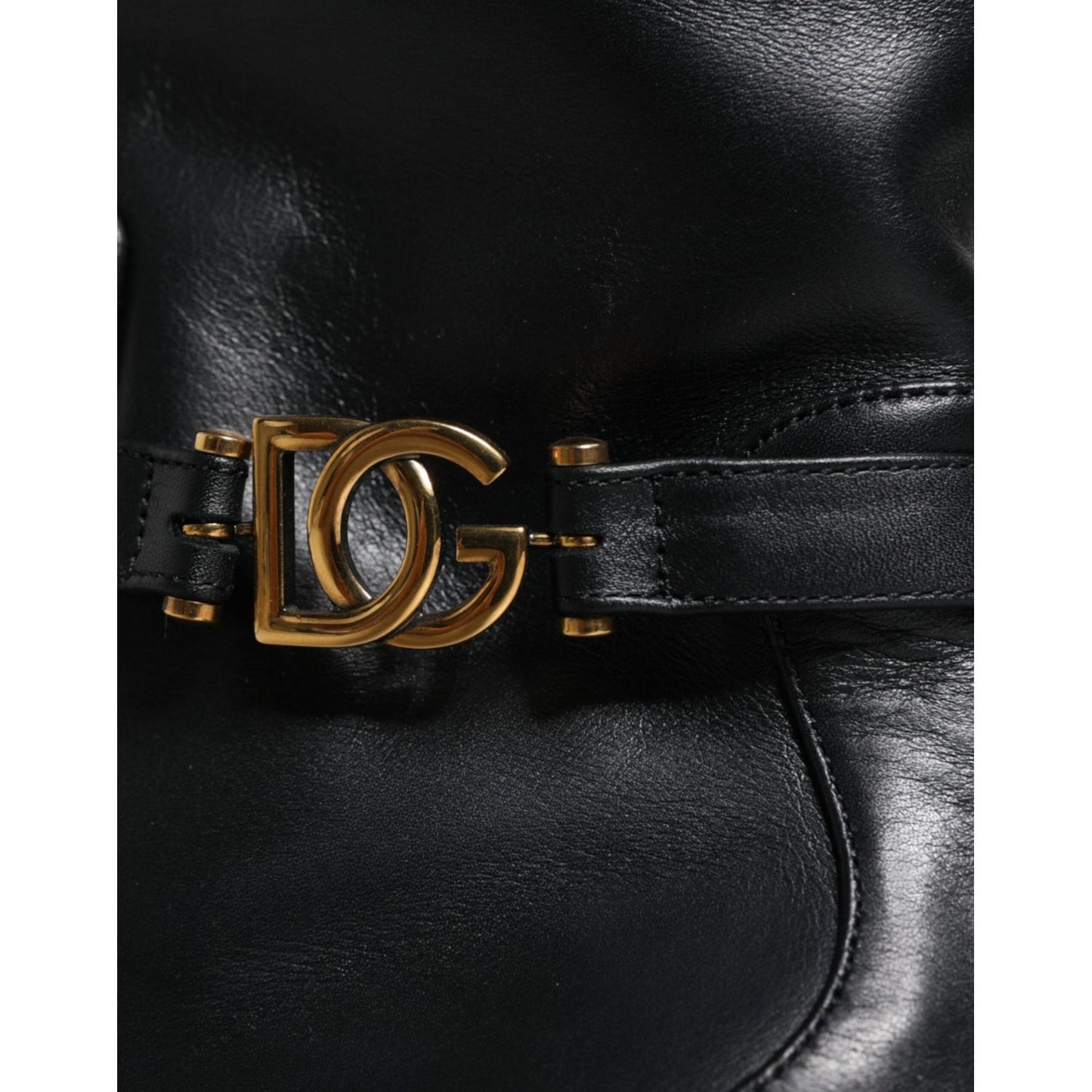 Dolce & Gabbana Black Leather Logo Mid Calf Boots Shoes Dolce & Gabbana