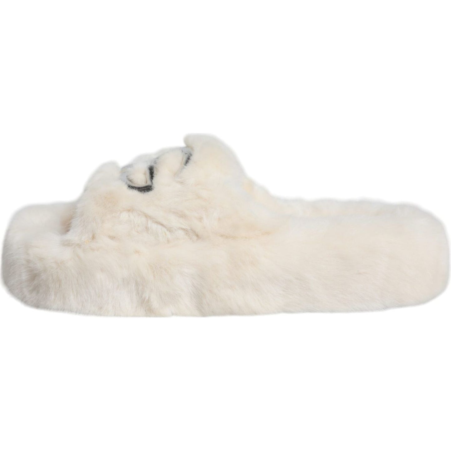 Dolce & Gabbana Beige Faux Fur Slides Flats Sandals Shoes Dolce & Gabbana