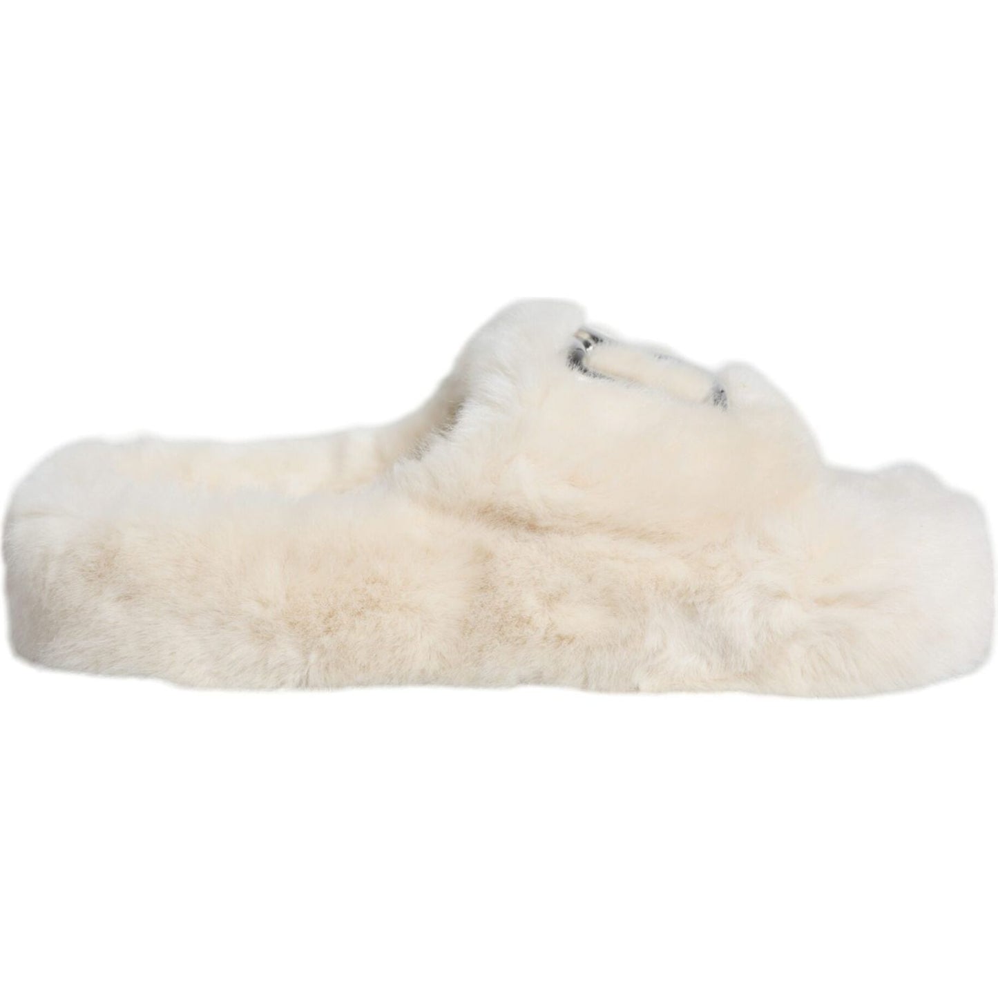 Dolce & Gabbana Beige Faux Fur Slides Flats Sandals Shoes Dolce & Gabbana