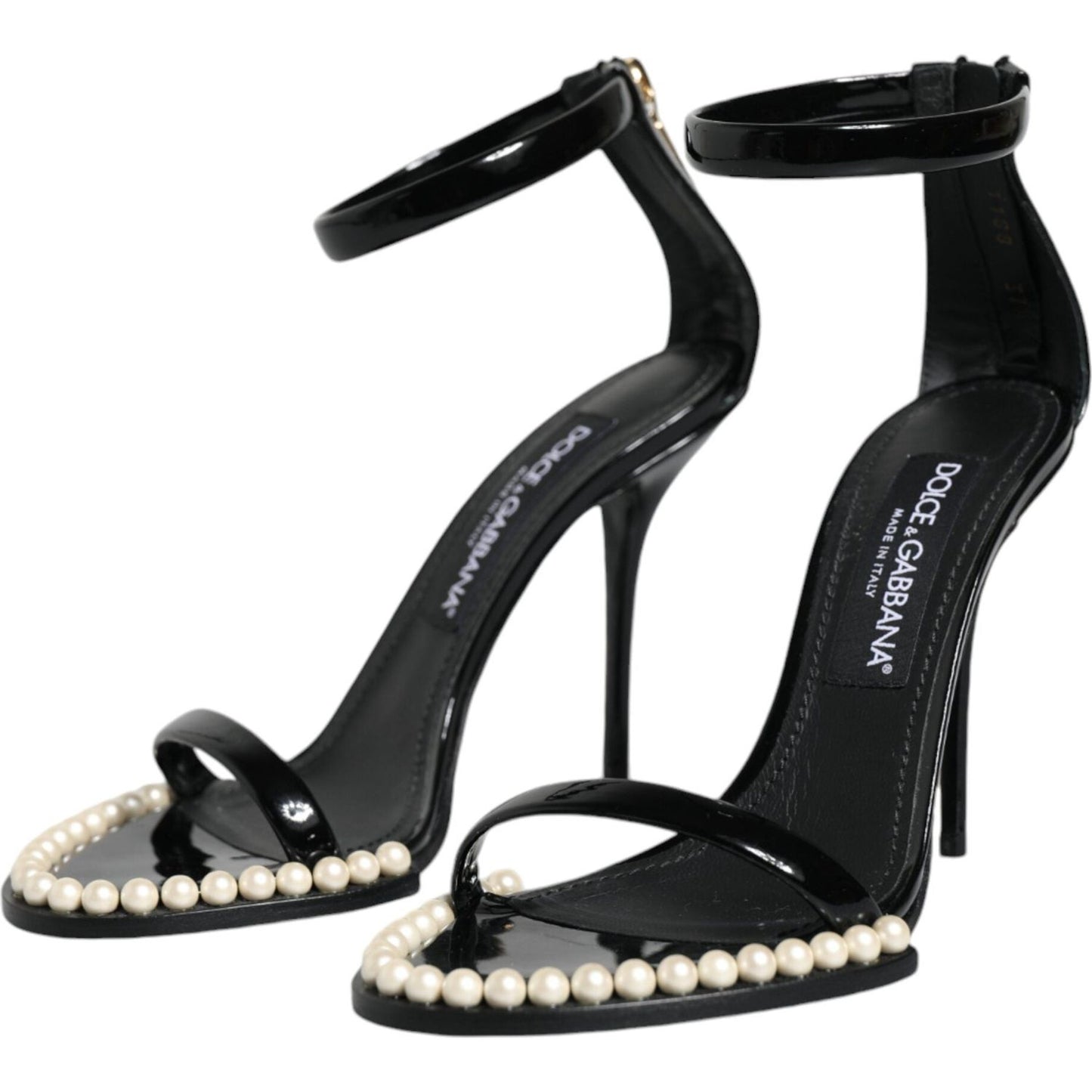 Dolce & Gabbana Black Keira Leather Faux Pearl Sandals Heels Shoes Dolce & Gabbana