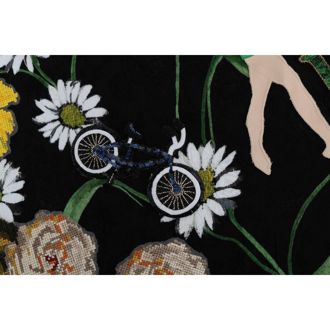 Dolce & Gabbana Black Embellished Daisy Brocade Skirt
