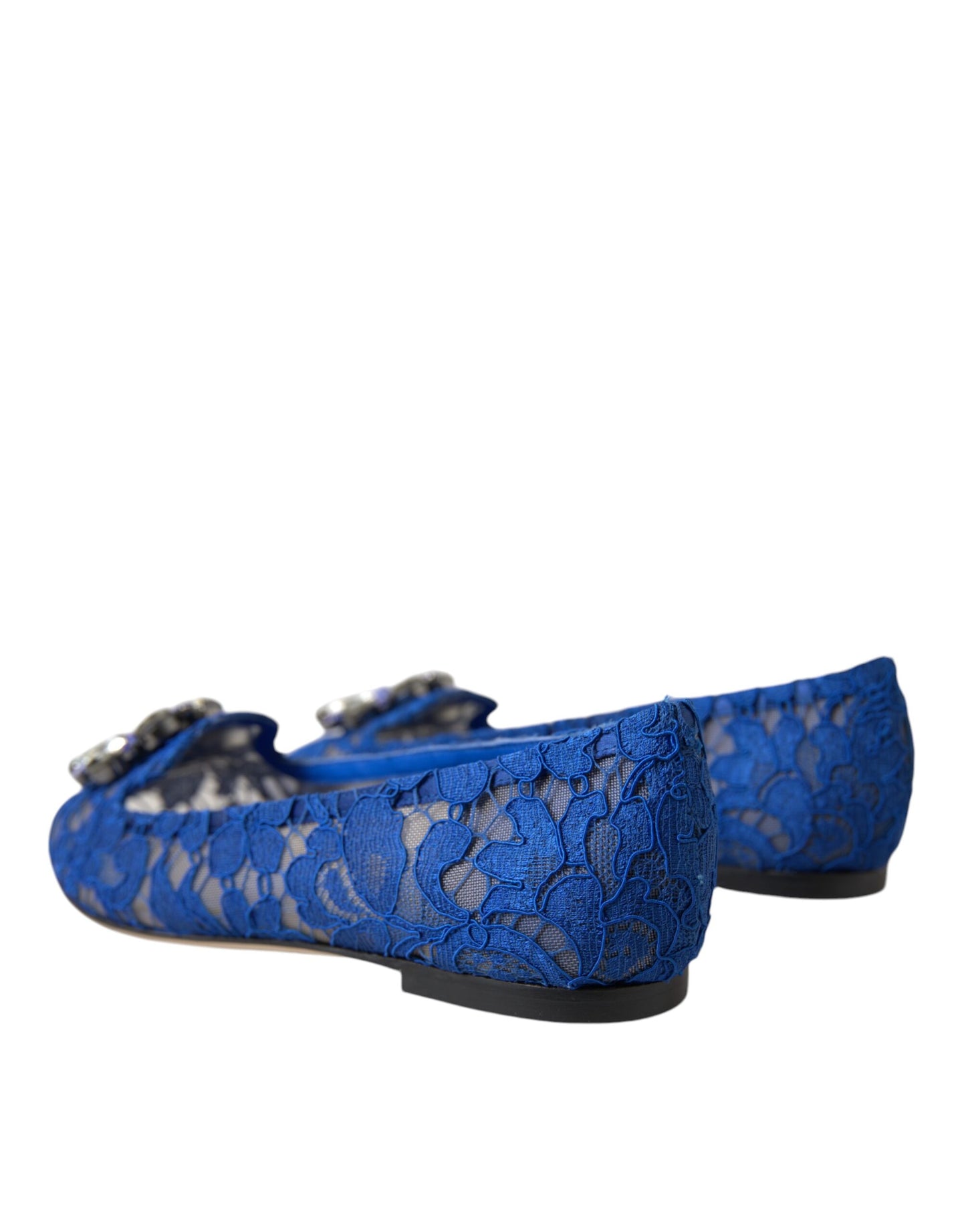 Dolce & Gabbana Blue Lace Crystal Ballet Flats Loafers Shoes Dolce & Gabbana