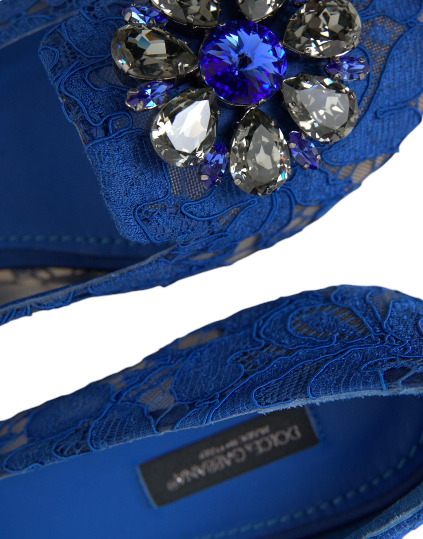 Dolce & Gabbana Blue Lace Crystal Ballet Flats Loafers Shoes Dolce & Gabbana