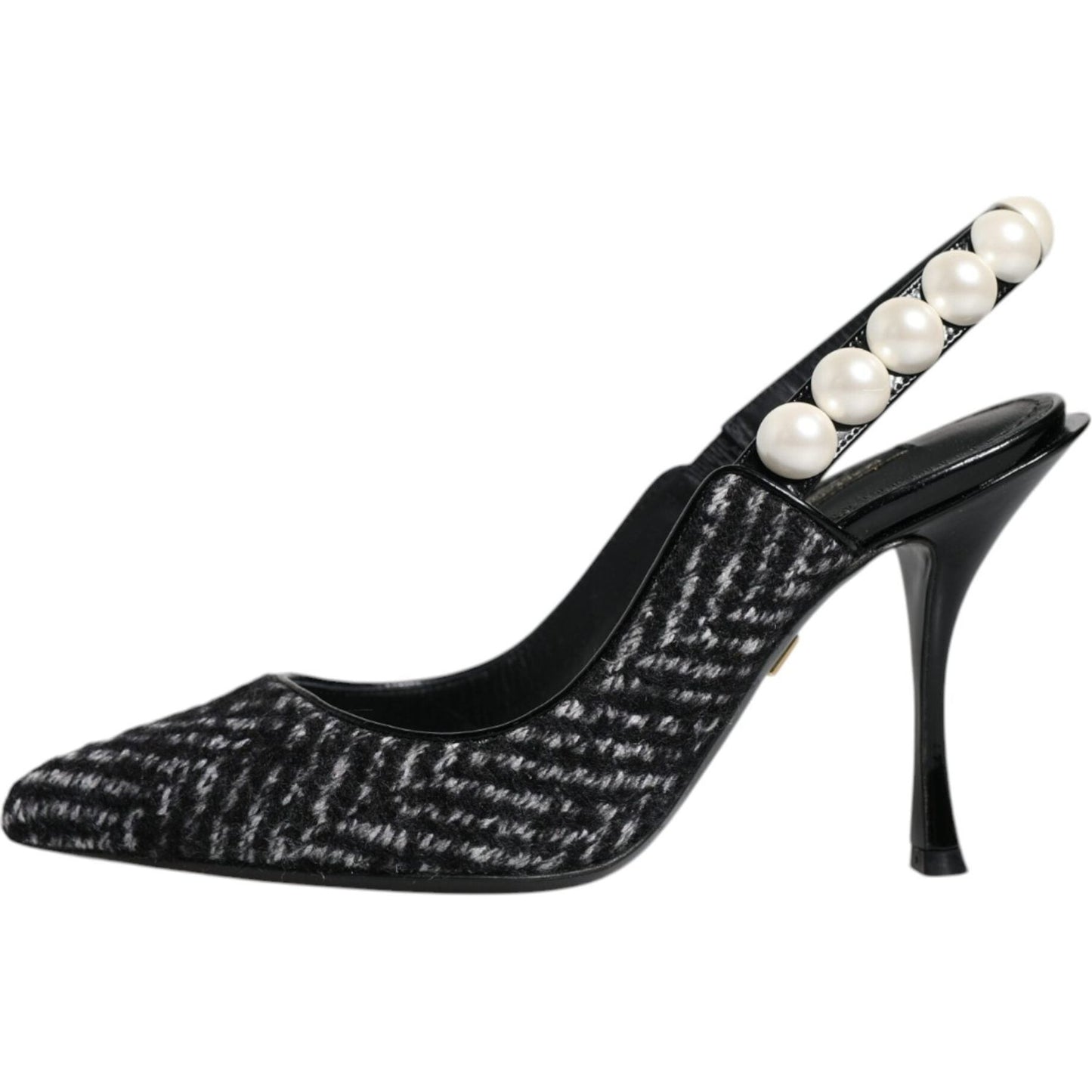 Dolce & Gabbana White Black Chevron Faux Pearl Slingback Shoes Dolce & Gabbana