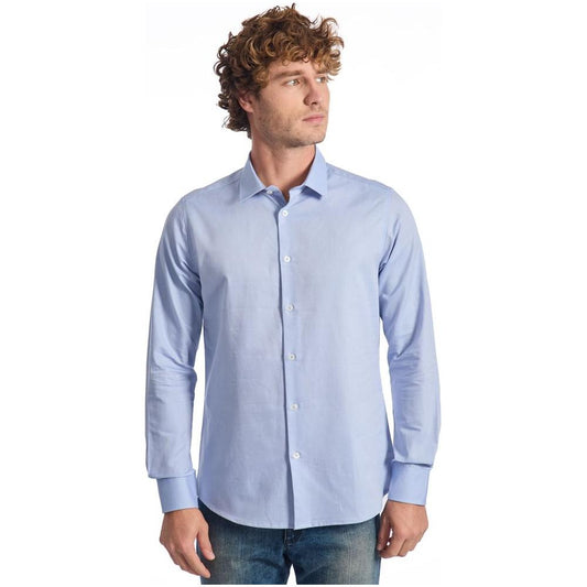 Baldinini Trend Light Blue Cotton Men Shirt Baldinini Trend Light Steel Blue